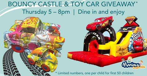 Zoom in for dinner – bouncey castle & car giveaways
