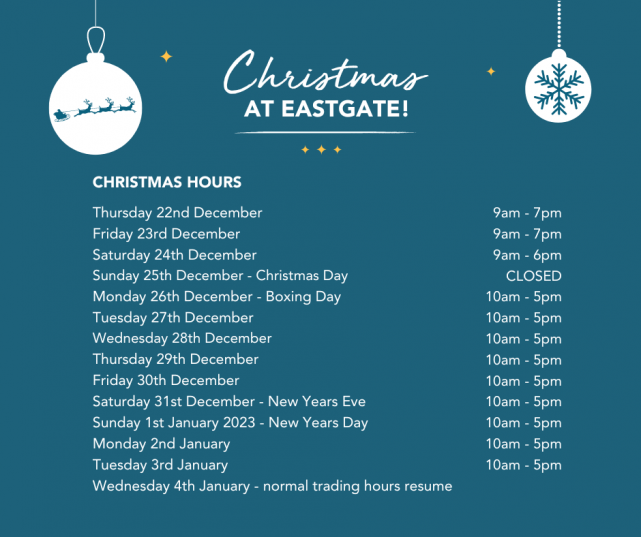 <span class="nnColorfulPostColor" style="color:#dd3333">Eastgate Christmas Hours</span>